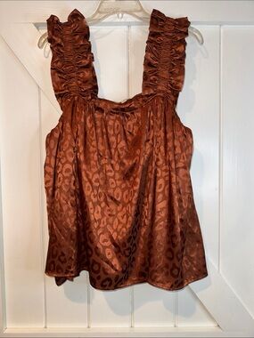 entro Brown Leopard-Print Satin Ruffle-Strap Camisole